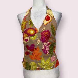 Luis Civit Barcelona Linen Halter Top Multicolor Floral Print Size 42 EU 10 US